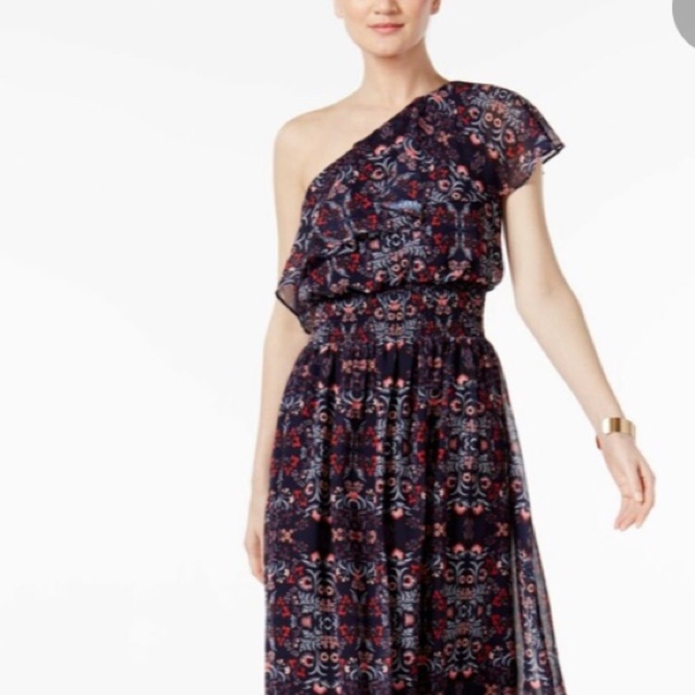 Vince Camuto one shoulder nave floral dress size 6
